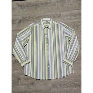 Joseph Abboud Men's Blue Green‎ Striped Button Down Cotton Dress Shirt Size XL